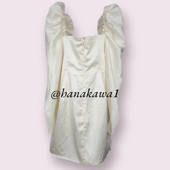 HOUSE OF CB 'Maia' Ivory Satin Puff Sleeve Mini Dress - Picture 10 of 12